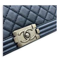 Boy Shoulder Bag Medium Blue in Calfskin, Ruthenium hardware