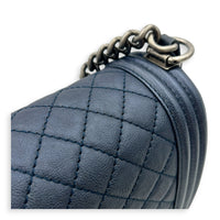 Boy Shoulder Bag Medium Blue in Calfskin, Ruthenium hardware