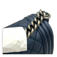 Boy Shoulder Bag Medium Blue in Calfskin, Ruthenium hardware