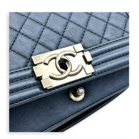 Boy Shoulder Bag Medium Blue in Calfskin, Ruthenium hardware