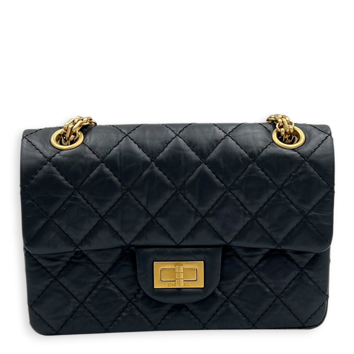 2.55 Shoulder Bag Small Black, Antique Brass hardware