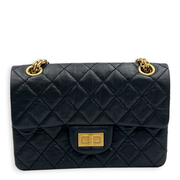 2.55 Shoulder Bag Small Black, Antique Brass hardware