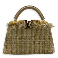 Capucines Top Handle Bag Beige in Tweed, Gold hardware