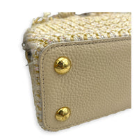 Capucines Top Handle Bag Beige in Tweed, Gold hardware