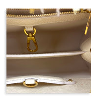 Capucines Top Handle Bag Beige in Tweed, Gold hardware