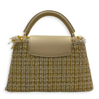 Capucines Top Handle Bag Beige in Tweed, Gold hardware