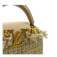 Capucines Top Handle Bag Beige in Tweed, Gold hardware