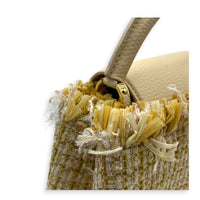 Capucines Top Handle Bag Beige in Tweed, Gold hardware