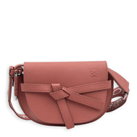 Gate Dual Mini Pink Crossbody Bag in Calfskin, Silver hardware
