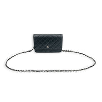 Classic Wallet On Chain Black in Lambskin, Silver hardware