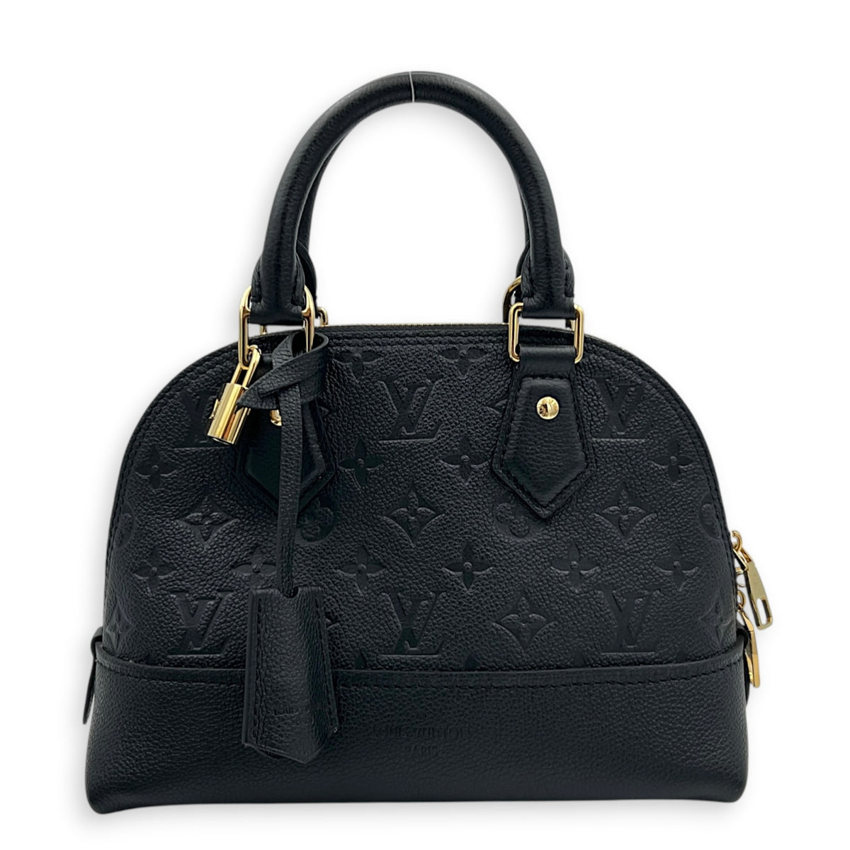 Neo Alma BB Black Top Handle Bag in Monogram Empreinte Leather, Gold hardware