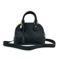 Neo Alma BB Black Top Handle Bag in Monogram Empreinte Leather, Gold hardware
