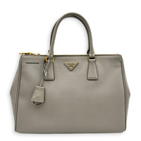 Galleria Beige Top Handle Bag in Saffiano Leather, Gold hardware