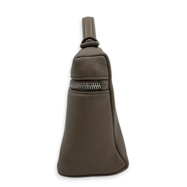 Extra Pocket L19 Taupe Top Handle Bag in Calfskin, Silver hardware