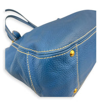 Logo Top Handle Bag Blue in Calfskin, Gold hardware