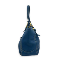 Logo Top Handle Bag Blue in Calfskin, Gold hardware