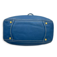 Logo Top Handle Bag Blue in Calfskin, Gold hardware