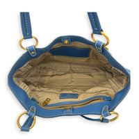 Logo Top Handle Bag Blue in Calfskin, Gold hardware