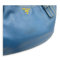 Logo Top Handle Bag Blue in Calfskin, Gold hardware