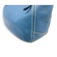 Logo Top Handle Bag Blue in Calfskin, Gold hardware