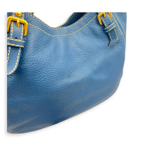 Logo Top Handle Bag Blue in Calfskin, Gold hardware