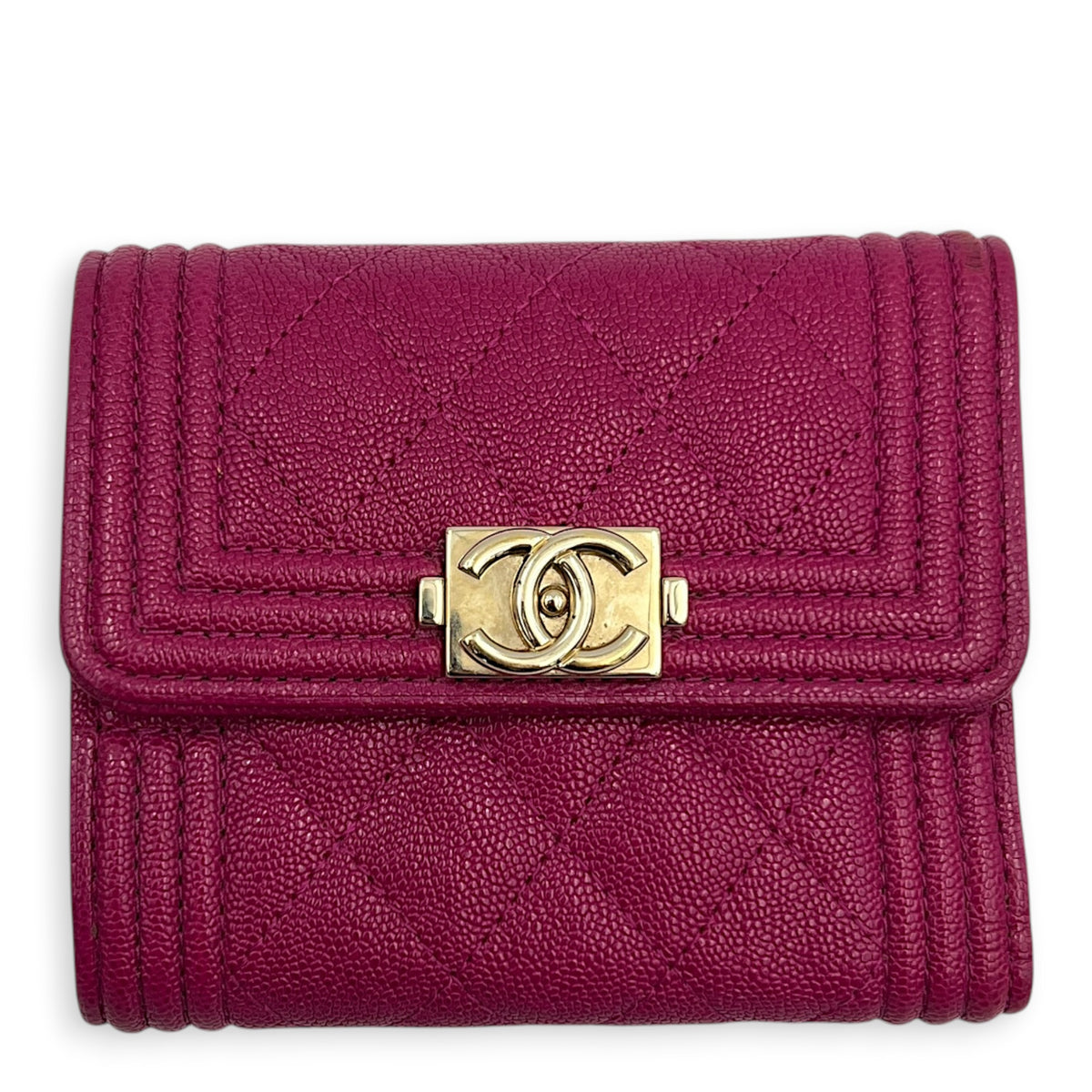 Boy Wallet Small Fuchsia in Caviar Leather, Gold hardware