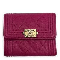 Boy Wallet Small Fuchsia in Caviar Leather, Gold hardware