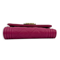 Boy Wallet Small Fuchsia in Caviar Leather, Gold hardware