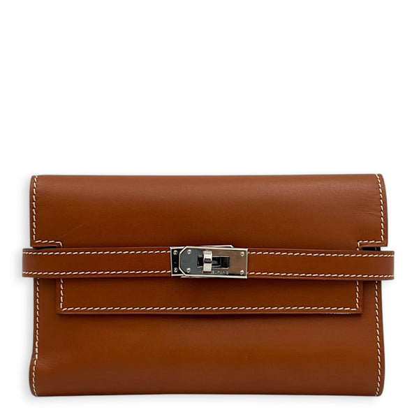 Kelly Depliant Fauve Wallet in Barenia, Palladium hardware