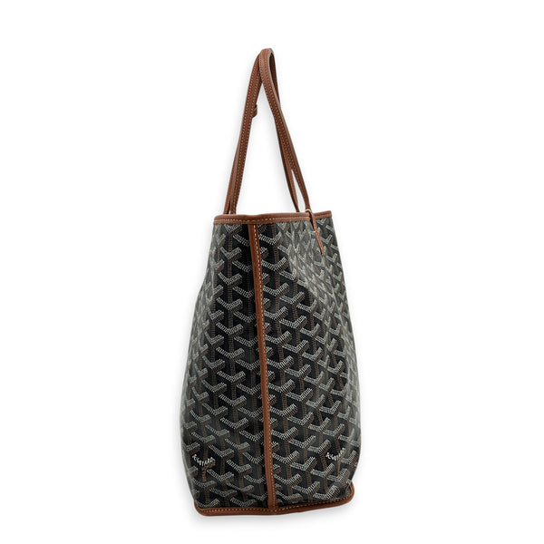 Anjou PM Black Tote Bag in Coated Canvas,  hardware