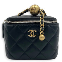 Pearl Crush Vanity Bag Mini Black in Lambskin, Gold hardware