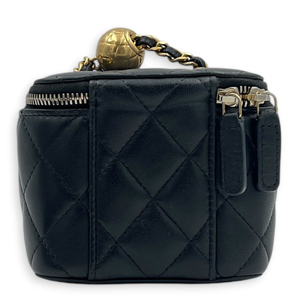 Pearl Crush Vanity Bag Mini Black in Lambskin, Gold hardware