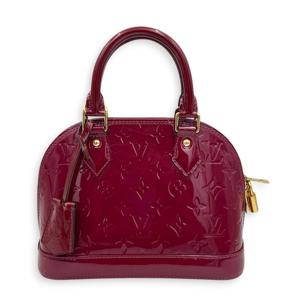 Alma Top Handle Bag BB Indian Rose / Pourpre in Monogram Vernis Leather, Gold hardware