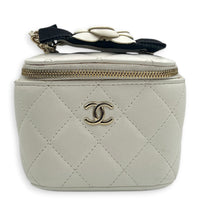 Camelia Vanity Bag Mini White in Lambskin, Gold hardware
