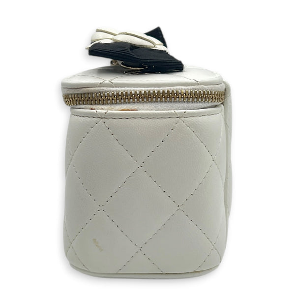 Camelia Vanity Bag Mini White in Lambskin, Gold hardware