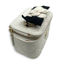 Camelia Vanity Bag Mini White in Lambskin, Gold hardware