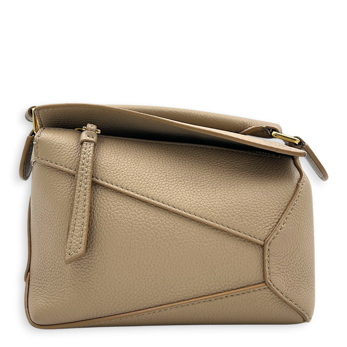 Puzzle Mini Sand Top Handle Bag in Calfskin, Gold hardware