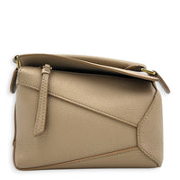 Puzzle Mini Sand Top Handle Bag in Calfskin, Gold hardware