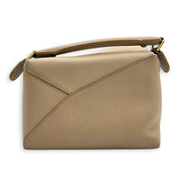 Puzzle Mini Sand Top Handle Bag in Calfskin, Gold hardware