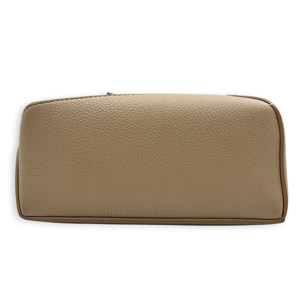 Puzzle Mini Sand Top Handle Bag in Calfskin, Gold hardware