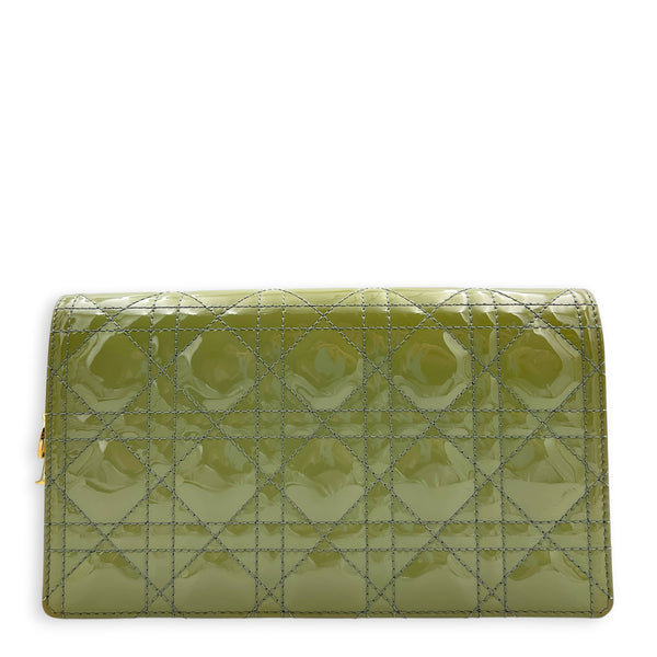 Lady Dior Wallet On Chain Sage Green in Patent Leather, Gold hardware
