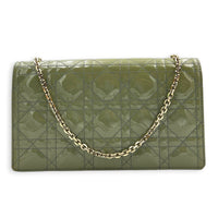 Lady Dior Wallet On Chain Sage Green in Patent Leather, Gold hardware
