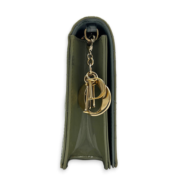 Lady Dior Wallet On Chain Sage Green in Patent Leather, Gold hardware