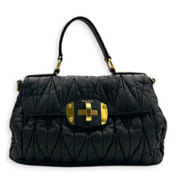 Matelassé Top Handle Bag Black in Nappa Leather, Gold hardware