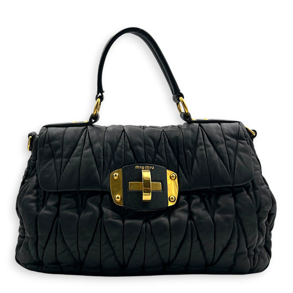 Matelassé Top Handle Bag Black in Nappa Leather, Gold hardware