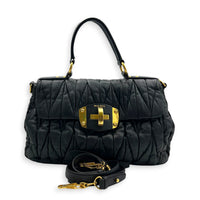 Matelassé Top Handle Bag Black in Nappa Leather, Gold hardware