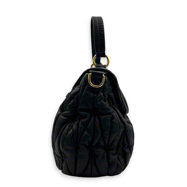 Matelassé Top Handle Bag Black in Nappa Leather, Gold hardware