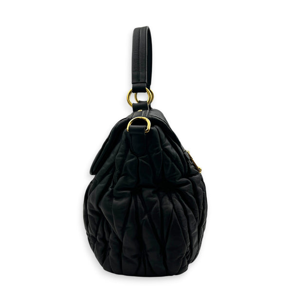 Matelassé Top Handle Bag Black in Nappa Leather, Gold hardware