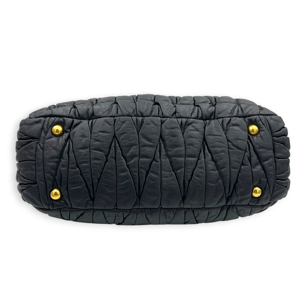 Matelassé Top Handle Bag Black in Nappa Leather, Gold hardware