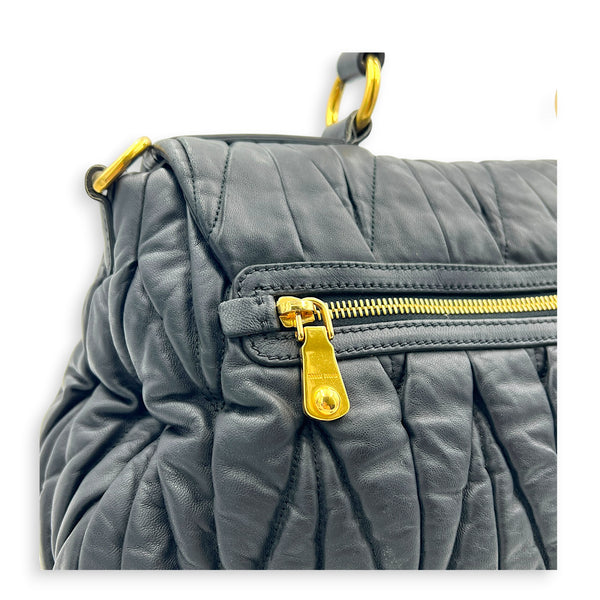 Matelassé Top Handle Bag Black in Nappa Leather, Gold hardware
